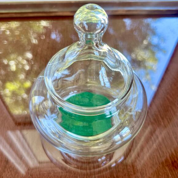 Vintage Clear Glass Apothecary Jar with Green Velvet Insert – 5" Tall - Picture 6 of 15